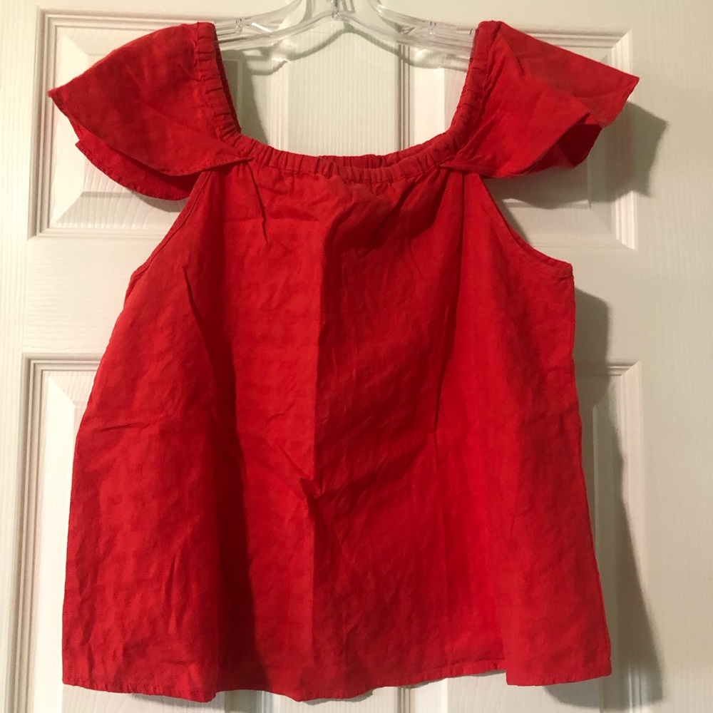 Red J Crew off the shoulder top